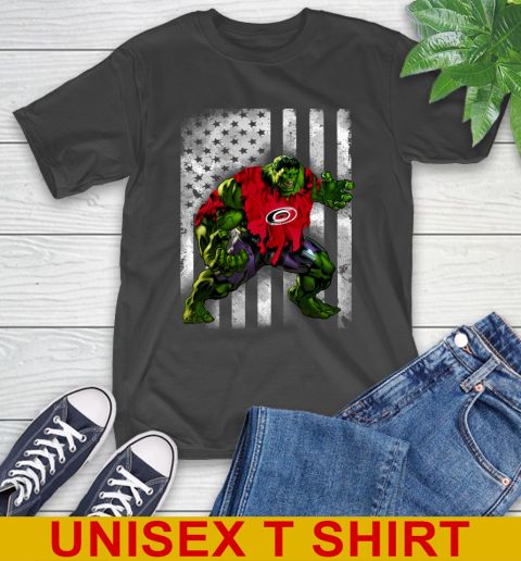 Carolina Hurricanes Hulk Marvel Avengers NHL Hockey American Flag T-Shirt