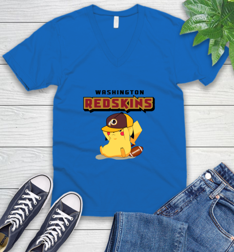 NFL Pikachu Football Washington Redskins V-Neck T-Shirt 6