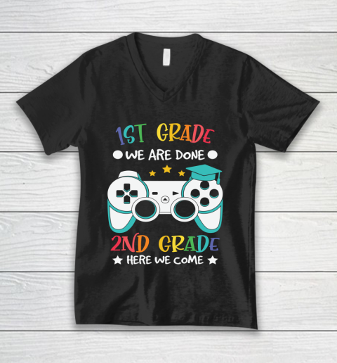Back To School Shirt 1st grade we are done 2nd grade here we come V-Neck T-Shirt