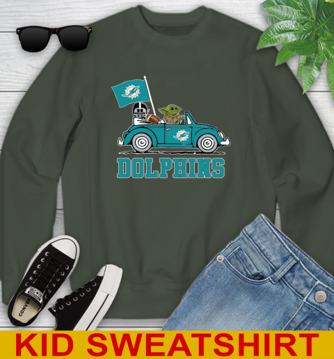 NFL Football Miami Dolphins Darth Vader Baby Yoda Driving Star Wars Shirt Youth Sweatshirt 9