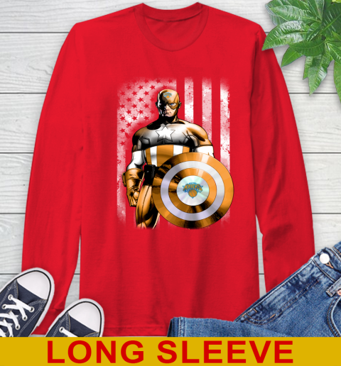 New York Knicks NBA Basketball Captain America Marvel Avengers American Flag Shirt Long Sleeve T-Shirt 12