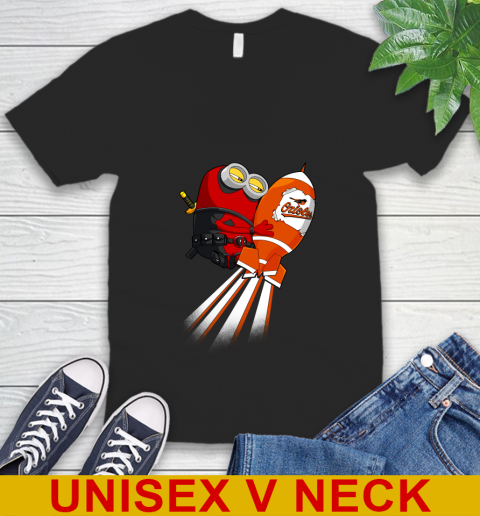 MLB Baseball Baltimore Orioles Deadpool Minion Marvel Shirt V-Neck T-Shirt
