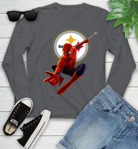NFL Spider Man Avengers Endgame Football Pittsburgh Steelers Youth Long Sleeve 8