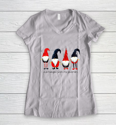Just Hangin With My Gnomies Funny Christmas Dwarf Women's V-Neck T-Shirt
