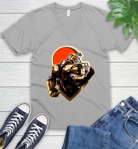 NFL Thanos Avengers Endgame Football Sports Cleveland Browns V-Neck T-Shirt 4