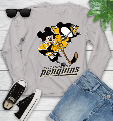 NHL Pittsburgh Penguins Mickey Mouse Disney Hockey T Shirt Youth Long Sleeve 12