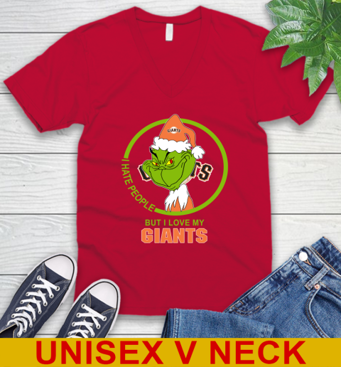 San Francisco Giants MLB Christmas Grinch I Hate People But I Love My Favorite Baseball Team V-Neck T-Shirt 7