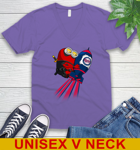 MLB Baseball Minnesota Twins Deadpool Minion Marvel Shirt V-Neck T-Shirt 8