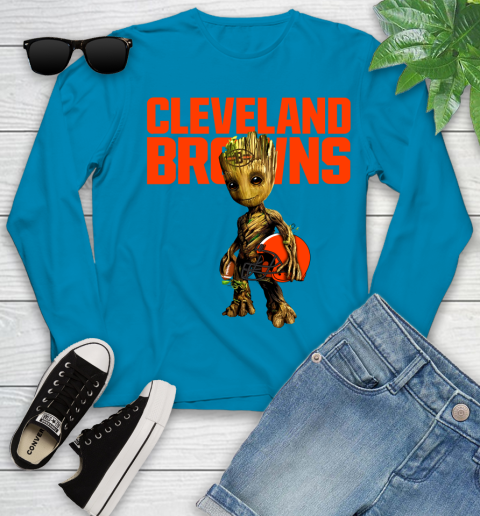 Cleveland Browns NFL Football Groot Marvel Guardians Of The Galaxy Youth Long Sleeve 7
