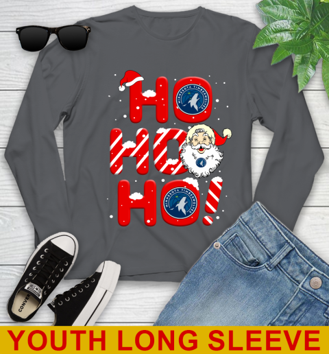 Minnesota Timberwolves NBA Basketball Ho Ho Ho Santa Claus Merry Christmas Shirt Youth Long Sleeve 9