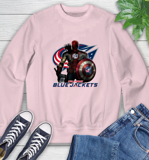 NHL Captain America Thor Spider Man Hawkeye Avengers Endgame Hockey Columbus Blue Jackets Sweatshirt 9