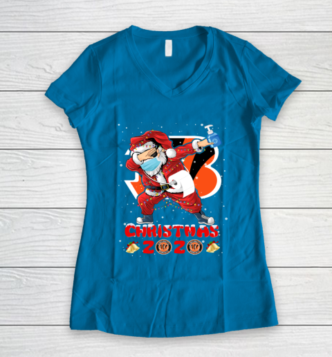 Cincinnati Bengals Funny Santa Claus Dabbing Christmas 2020 NFL Women's V-Neck T-Shirt 5