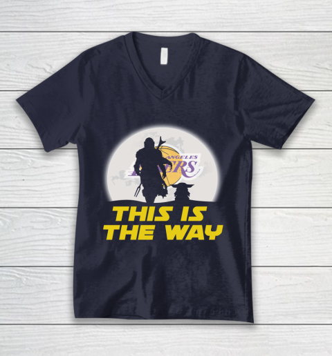 Los Angeles Lakers NBA Basketball Star Wars Yoda And Mandalorian This Is The Way V-Neck T-Shirt 2