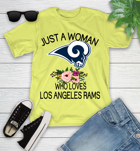 NFL Just A Woman Who Loves Los Angeles Rams Football Sports Youth T-Shirt 5