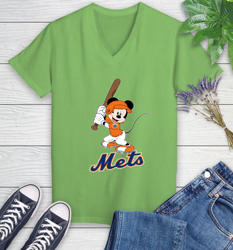 MLB Baseball New York Mets Cheerful Mickey Mouse Shirt Women's V-Neck T-Shirt 9