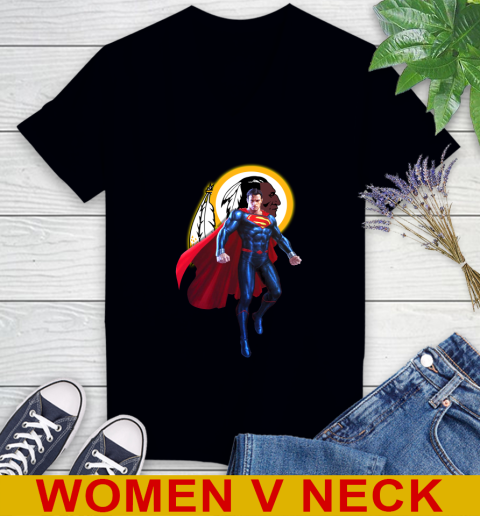 NFL Superman DC Sports Football Washington Redskins Women's V-Neck T-Shirt 2