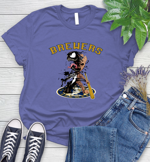 MLB Milwaukee Brewers Baseball Venom Groot Guardians Of The Galaxy Women's T-Shirt 11