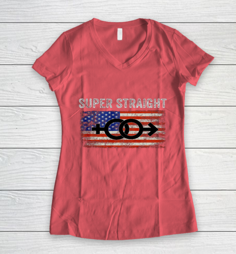Vintage Us Flag Gender Identity Super Straight Identity Women's V-Neck T-Shirt 4