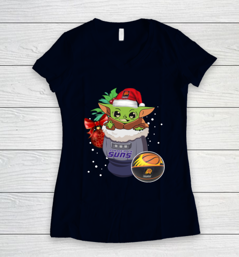 Phoenix Suns Christmas Baby Yoda Star Wars Funny Happy NBA Women's V-Neck T-Shirt 3