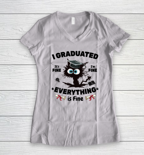 I Graduated Graduate Class 2023 Funny Black Cat Women's V-Neck T-Shirt
