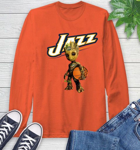 Utah Jazz NBA Basketball Groot Marvel Guardians Of The Galaxy Long Sleeve T-Shirt 5