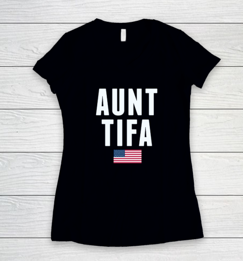 Aunt Tifa American Flag T Shirt Women's V-Neck T-Shirt