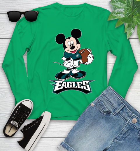 NFL Football Philadelphia Eagles Cheerful Mickey Mouse Shirt Youth Long Sleeve 6