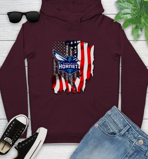 Charlotte Hornets NBA Basketball American Flag Youth Hoodie 7
