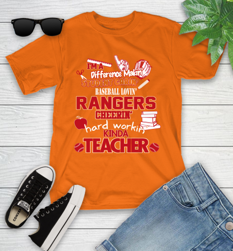 Texas Rangers MLB I'm A Difference Making Student Caring Baseball Loving Kinda Teacher Youth T-Shirt 9