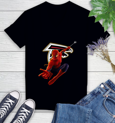 NFL Spider Man Avengers Endgame Football Atlanta Falcons Women's V-Neck T-Shirt 2