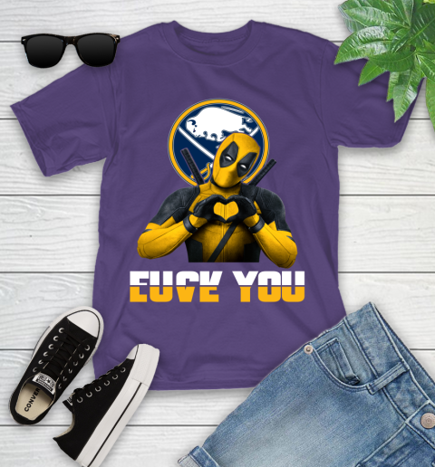NHL Buffalo Sabres Deadpool Love You Fuck You Hockey Sports Youth T-Shirt 3