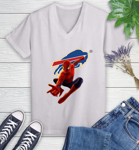NFL Spider Man Avengers Endgame Football Buffalo Bills Women's V-Neck T-Shirt