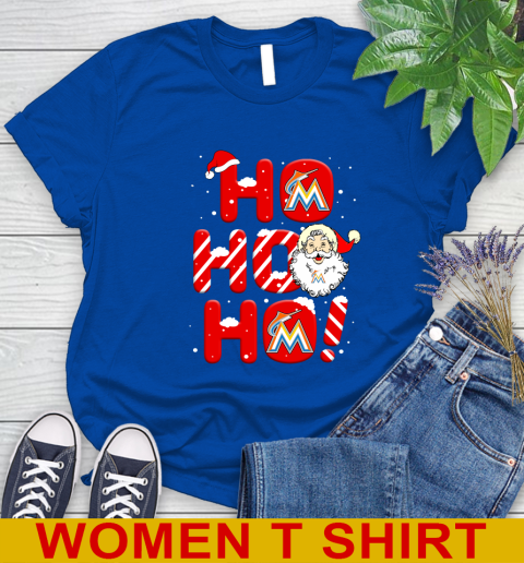 Miami Marlins MLB Baseball Ho Ho Ho Santa Claus Merry Christmas Shirt Women's T-Shirt 10
