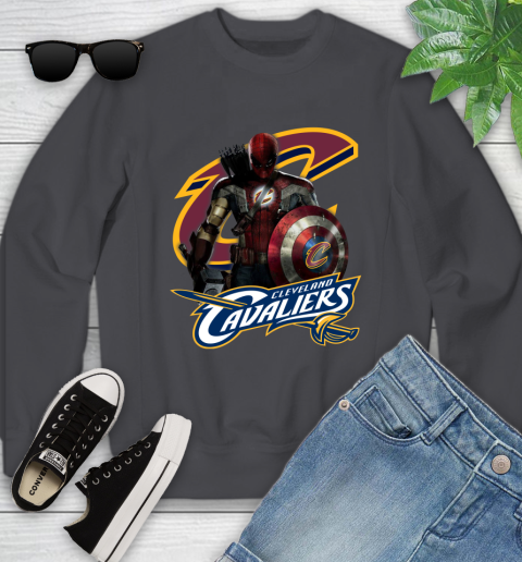 Cleveland Cavaliers NBA Basketball Captain America Thor Spider Man Hawkeye Avengers Youth Sweatshirt 6