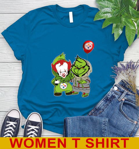 Pittsburgh Steelers Baby Pennywise Grinch Christmas NFL Football Women's T-Shirt 7