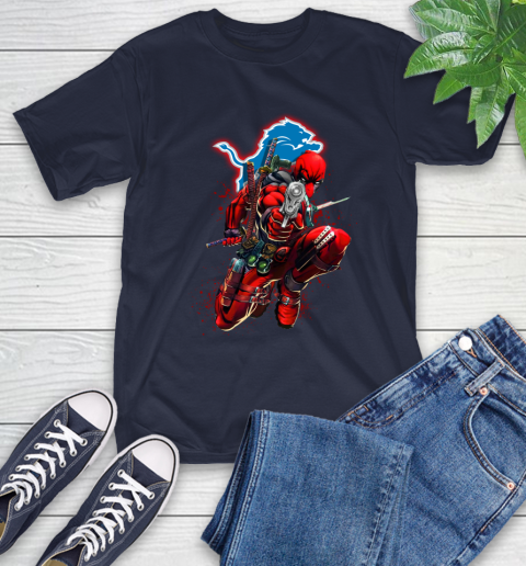 NFL Deadpool Marvel Comics Sports Football Detroit Lions T-Shirt 4