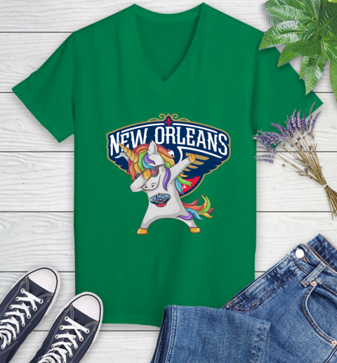 New Orleans Pelicans NBA Basketball Funny Unicorn Dabbing Sports Women's V-Neck T-Shirt 5