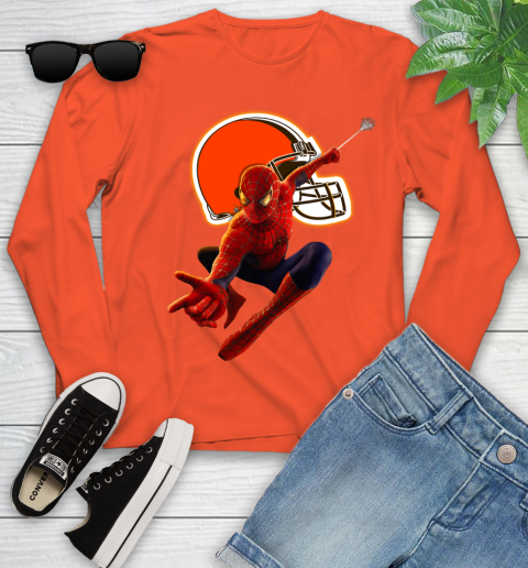 NFL Spider Man Avengers Endgame Football Cleveland Browns Youth Long Sleeve 4