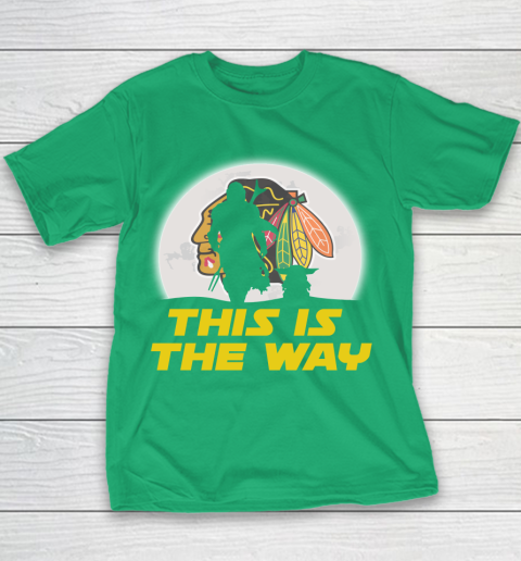 Chicago Blackhawks NHL Ice Hockey Star Wars Yoda And Mandalorian This Is The Way Youth T-Shirt 3