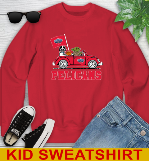 NBA Basketball New Orleans Pelicans Darth Vader Baby Yoda Driving Star Wars Shirt Youth Sweatshirt 8