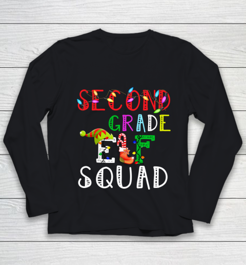 Christmas Elf Squad Second Grade Teacher Shirt Gift Youth Long Sleeve