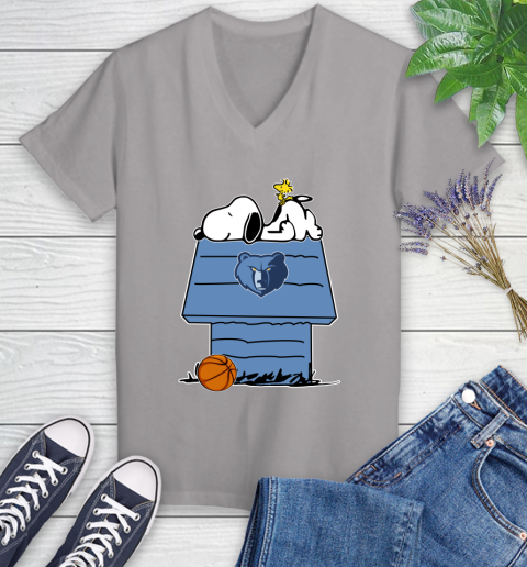 Memphis Grizzlies NBA Basketball Snoopy Woodstock The Peanuts Movie Women's V-Neck T-Shirt 4