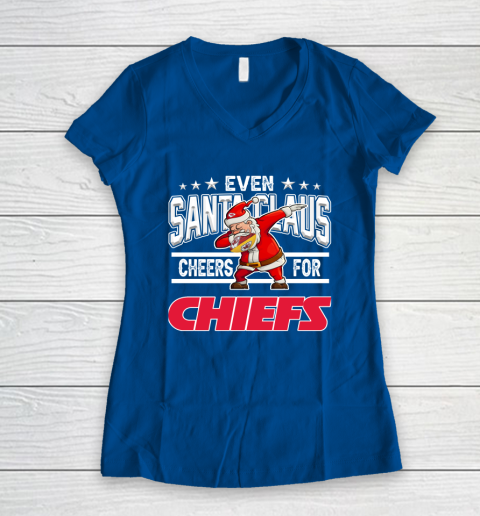 Kansas City Chiefs Even Santa Claus Cheers For Christmas NFL Women's V-Neck T-Shirt 7