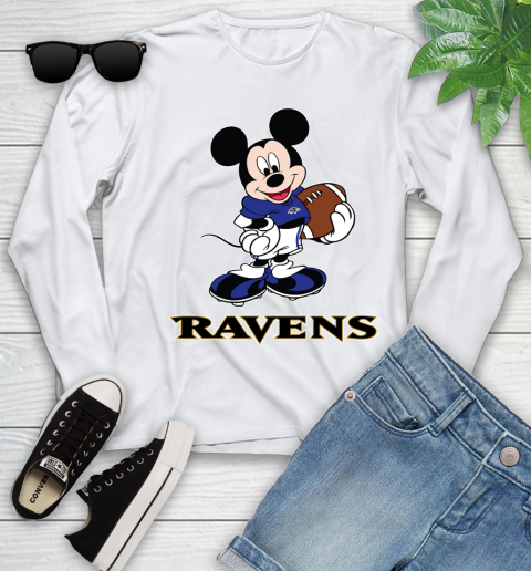 NFL Football Baltimore Ravens Cheerful Mickey Mouse Shirt Youth Long Sleeve 2