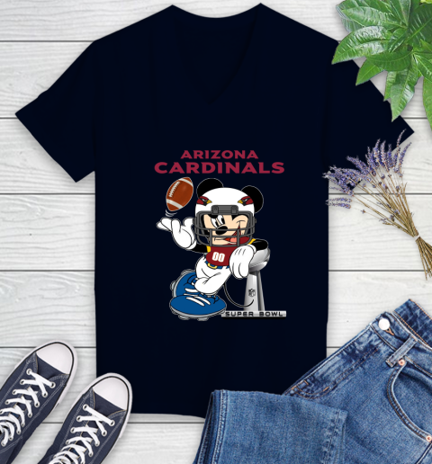 NFL Arizona Cardinals Mickey Mouse Disney Super Bowl Football T Shirt Women's V-Neck T-Shirt 3