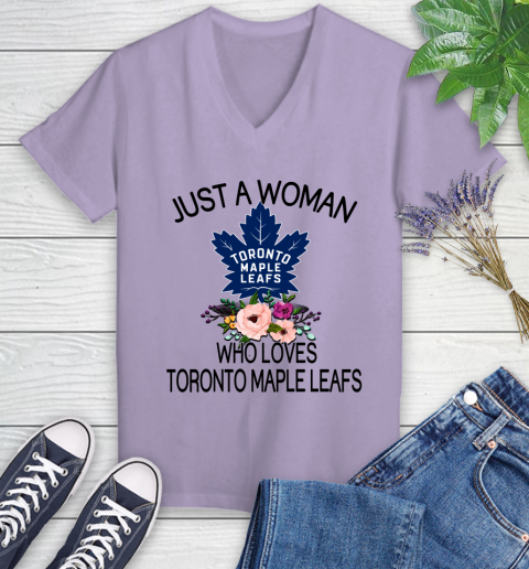 NHL Just A Woman Who Loves Toronto Maple Leafs Hockey Sports Women's V-Neck T-Shirt 9