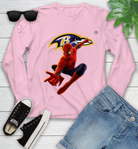 NFL Spider Man Avengers Endgame Football Baltimore Ravens Youth Long Sleeve 10