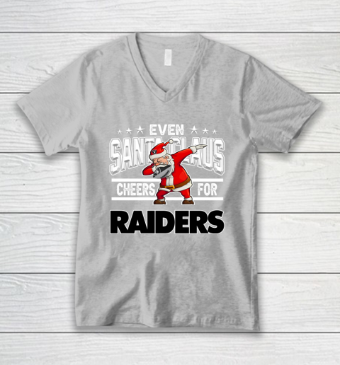 Oakland Raiders Even Santa Claus Cheers For Christmas NFL V-Neck T-Shirt 3