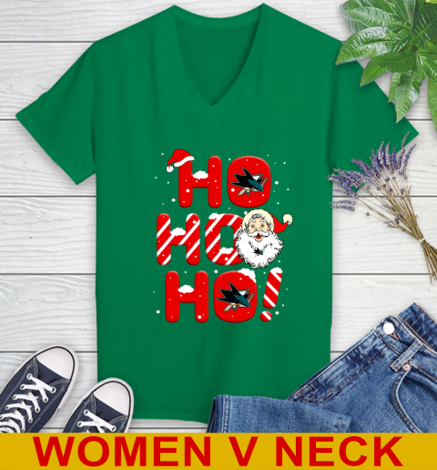 San Jose Sharks NHL Hockey Ho Ho Ho Santa Claus Merry Christmas Shirt Women's V-Neck T-Shirt 5