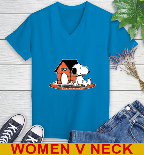 NHL Hockey Philadelphia Flyers Snoopy The Peanuts Movie Shirt Women's V-Neck T-Shirt 8